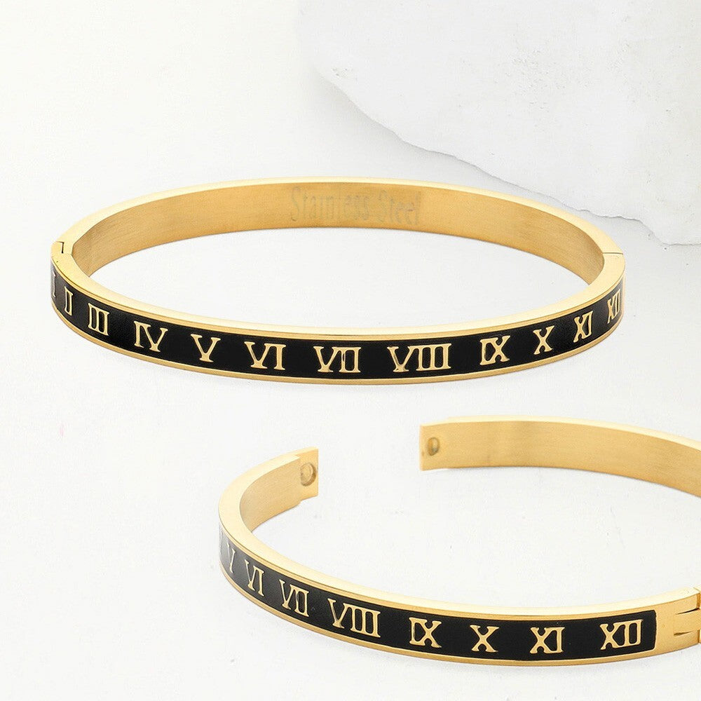 Classic Roman Numeral Enamel Hinged Bangle Bracelet for Women