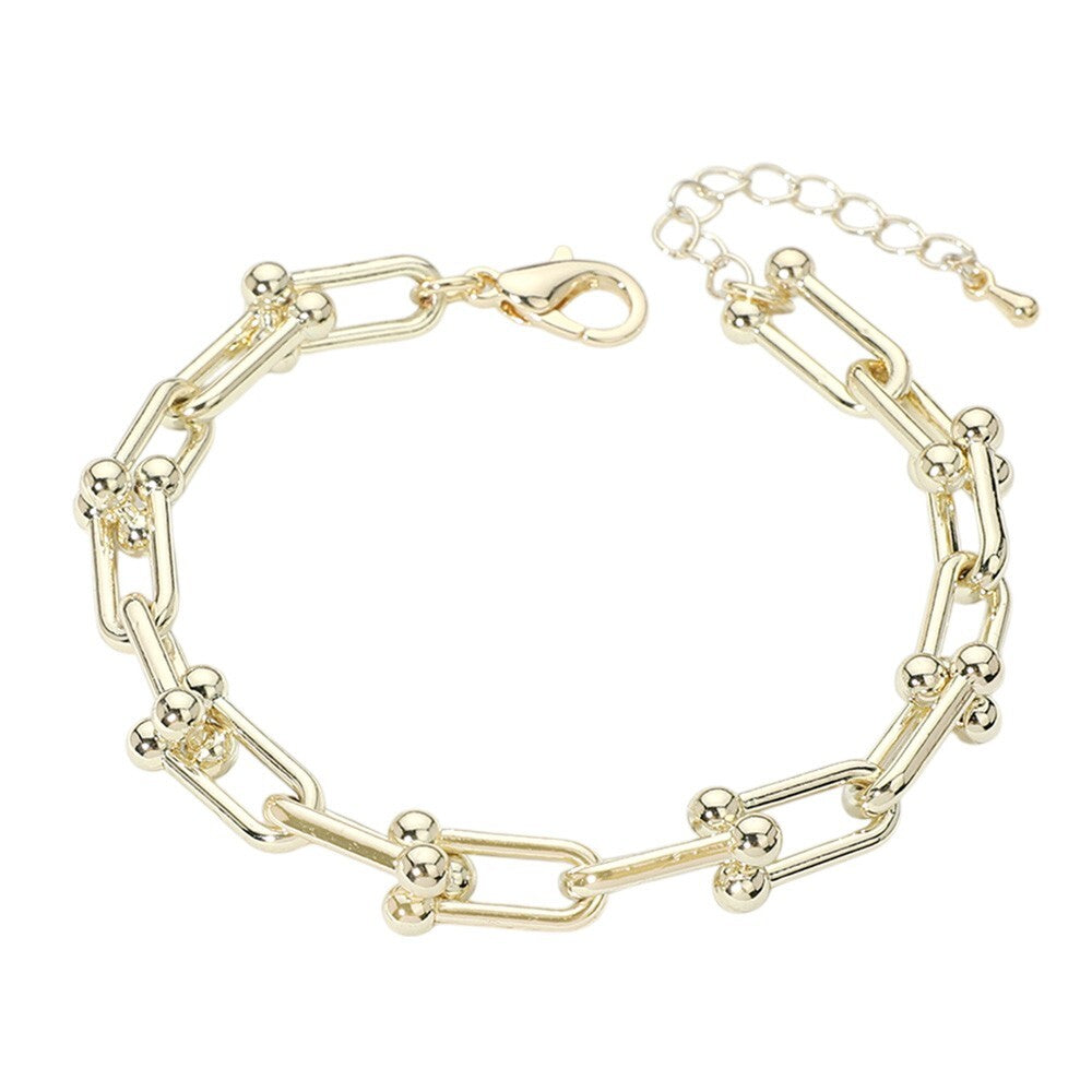 Women's 14K Gold Plated Link Chain Bracelet Chunky Hardware Style Jewelry