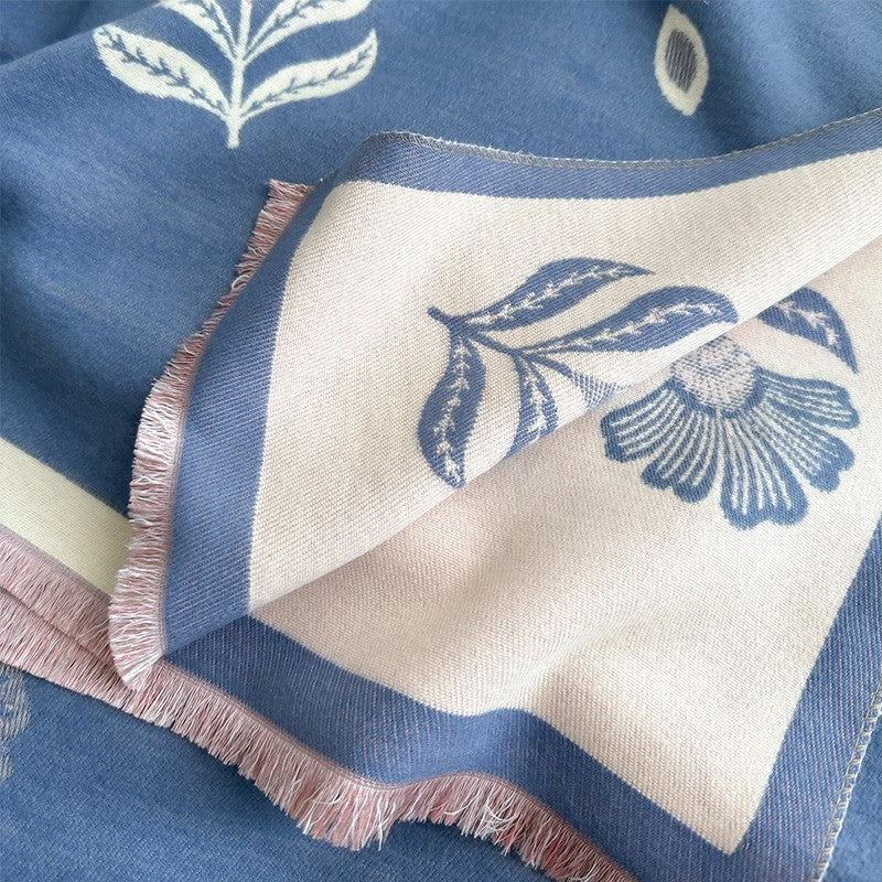 Oversized Cashmere Feel Scarf 73 x 26 Inch Leaf Print Warm Wrap Shawl