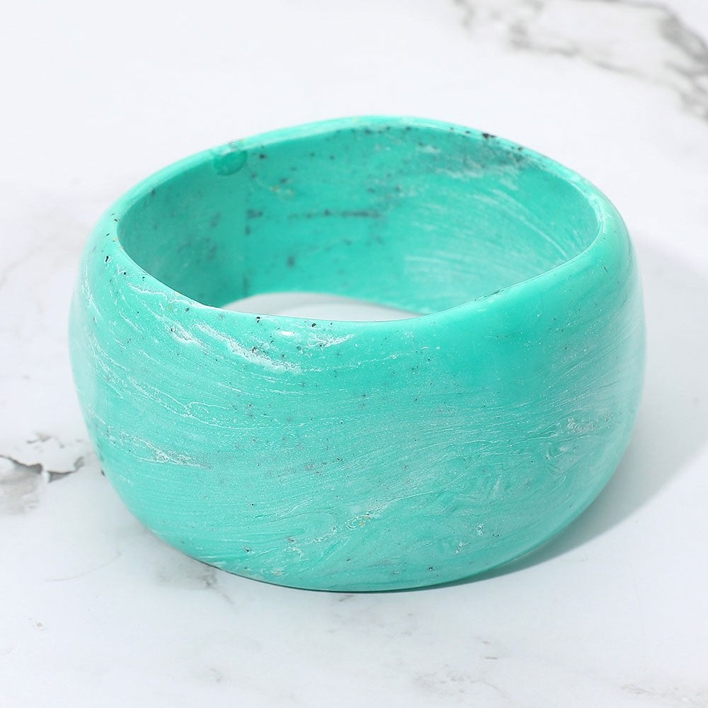 2pc Chunky Orange and Teal Marble Resin Bangle Bracelet Set - Bold Statement
