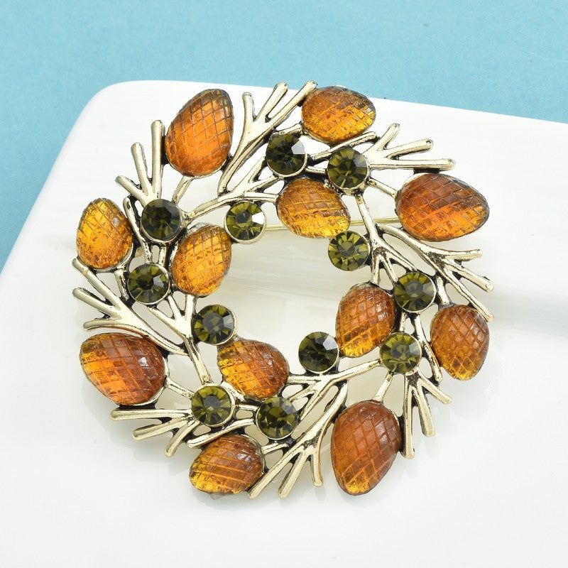 Antique-Style Acorn & Leaf Brooch Pin Autumn Jewelry Gift