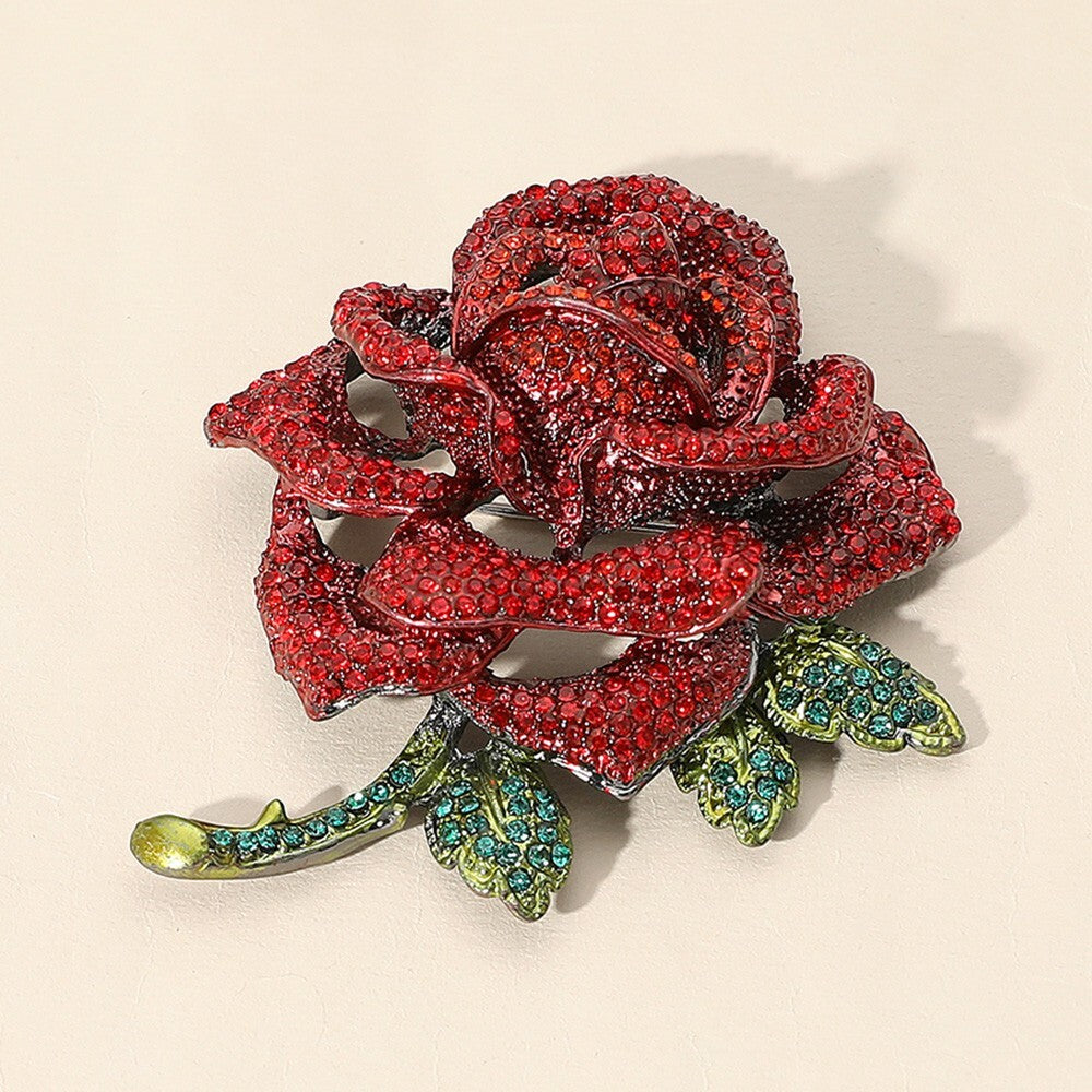 Stone Paved Rose Flower Brooch Pin Sparkling Crystal Rhinestone Bridal Gift Jewe