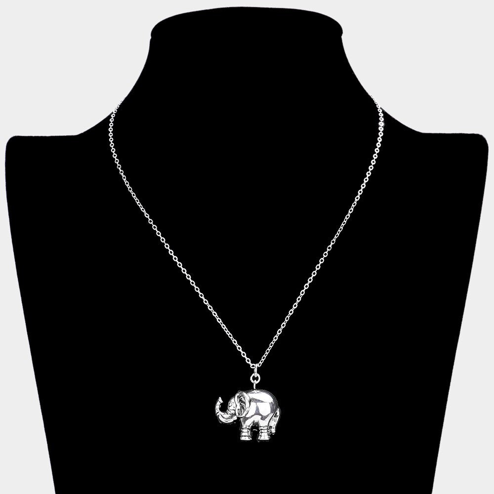 Silver Elephant Pendant Necklace Plated Metal Chain Animal Jewelry Gift