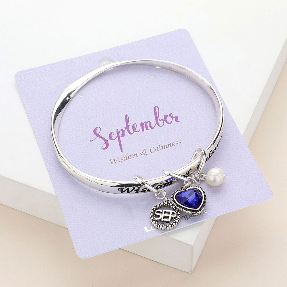 September Birthstone Heart Charm Bracelet – Wisdom & Calmness Gift Jewelry