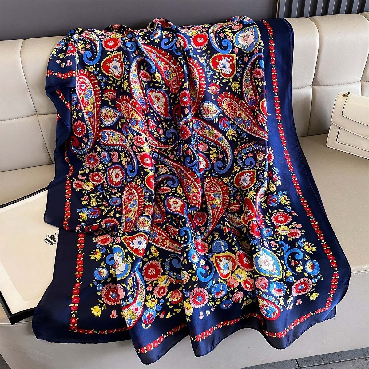 Oversized Silky Feel Paisley Floral Scarf Wrap Shawl | Long Rectangular Stole