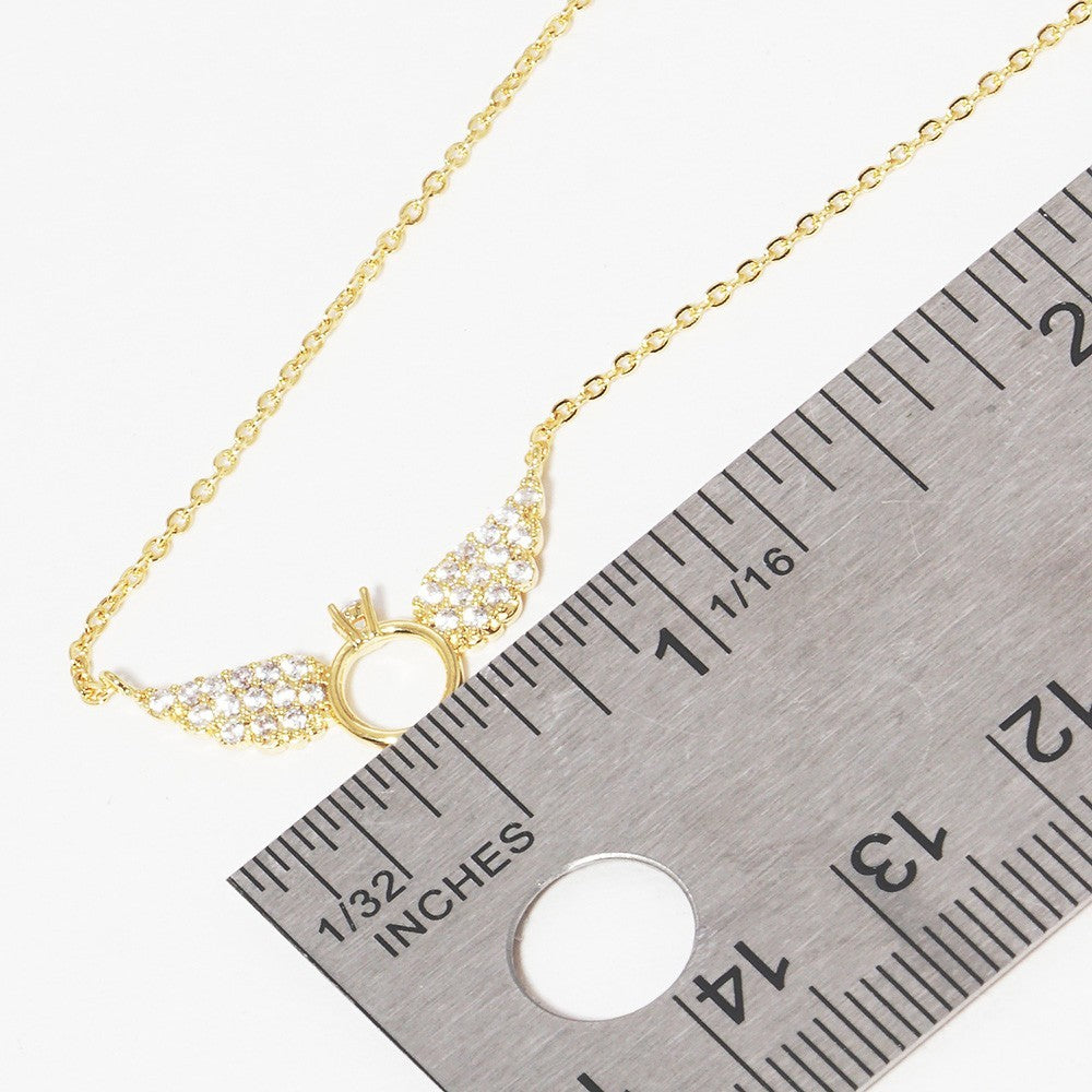 Gold Dipped CZ Cubic Zirconia Stone Paved Wings Pendant Necklace for Women Gold