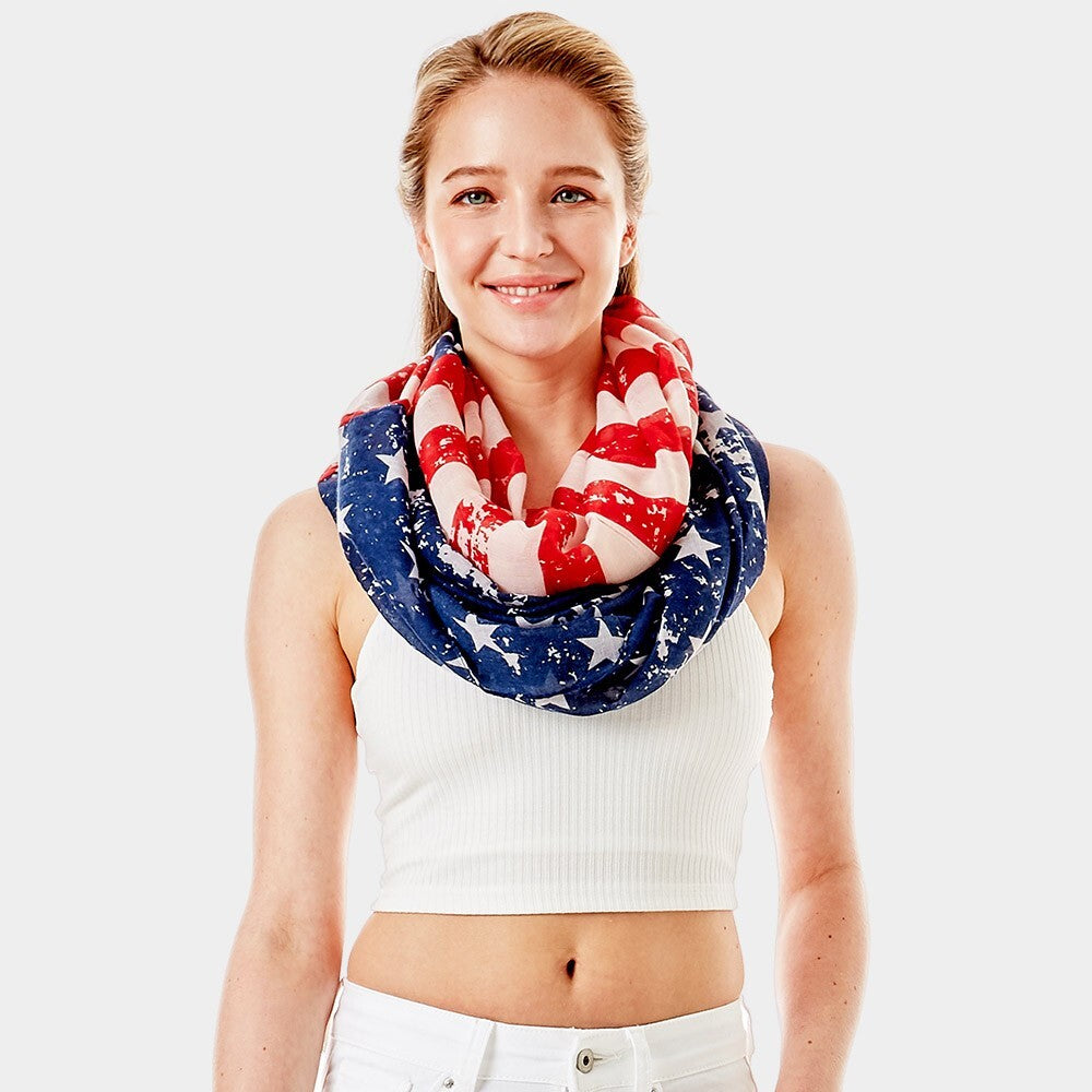 American Flag Infinity Scarf Lightweight Patriotic Loop Wrap for Women Men USA