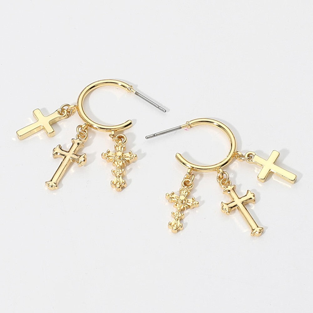 14K Gold Dipped Cross Charm Dangle Hoop Earrings for Women Faith Jewelry