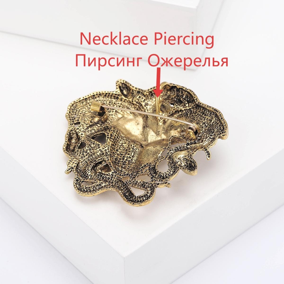 2PCS Medusa Head Brooch Pin Set Gold & Silver Tone Greek Mythology Gothic Jewelr