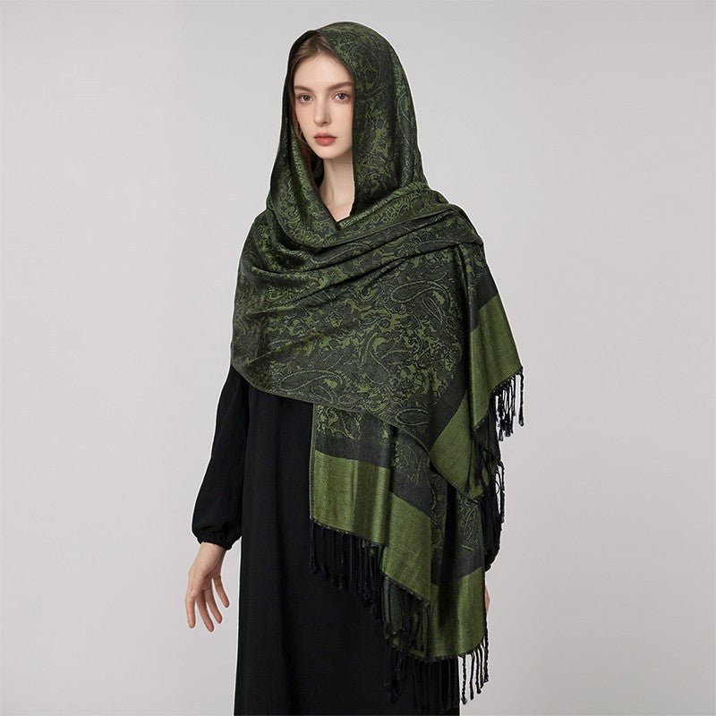 Green Paisley Pashmina Shawl Scarf Wrap Large Fringed Warm Winter Women Gift