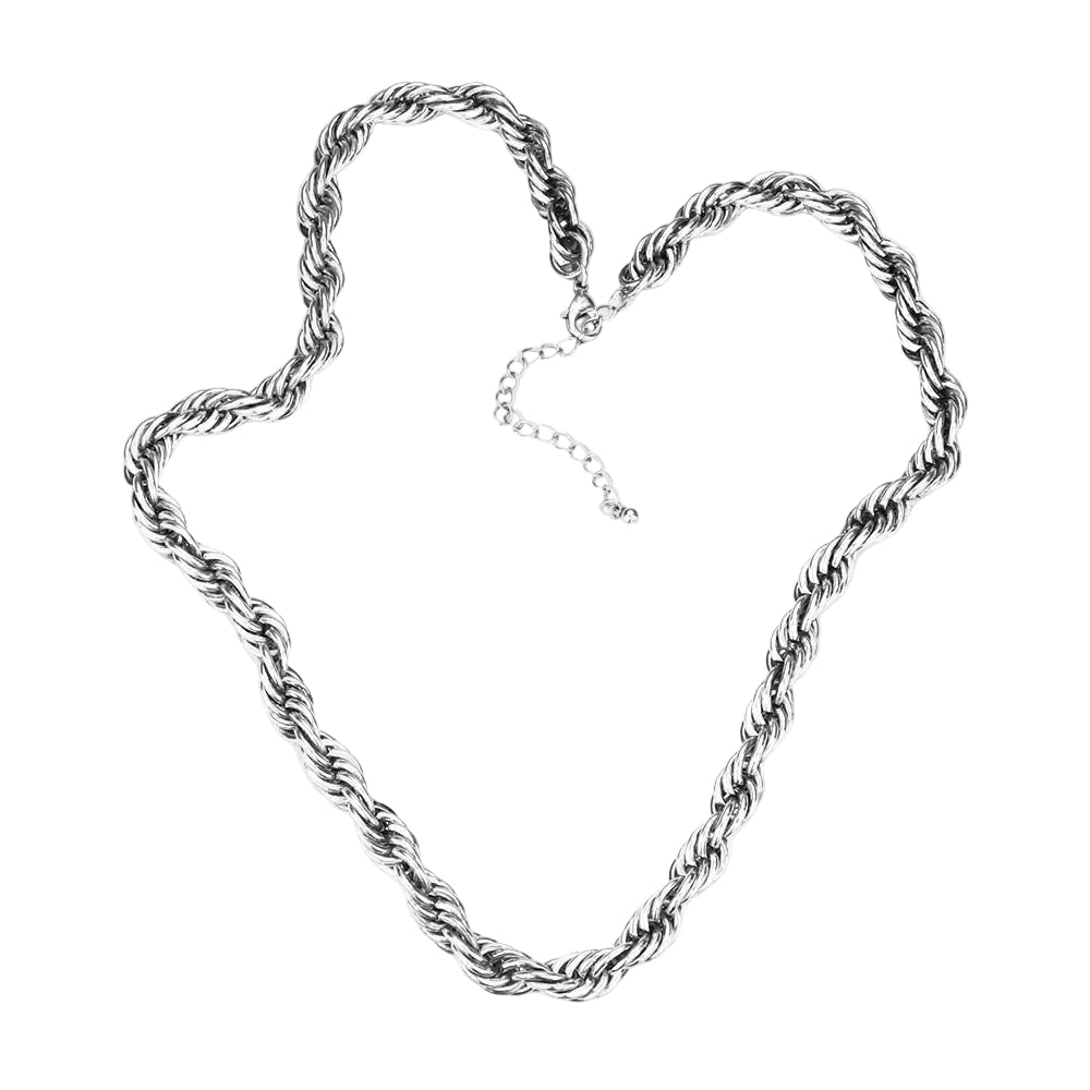 Silver Tone Chunky Textured Twisted Rope Chain Necklace Statement Jewelry 75ch