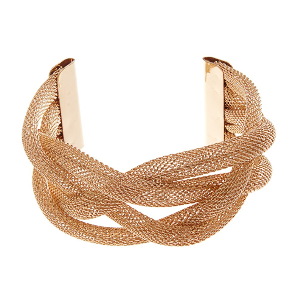 2PC Set Gold & White Mesh Braided Cuff Bracelet Bangle Wrap Bracelets for Women