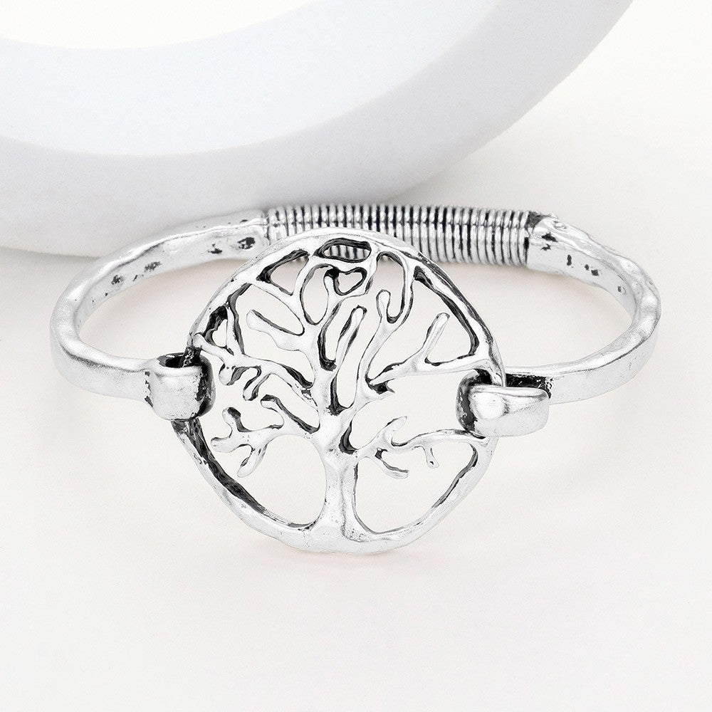 2PC Tree of Life Bracelet Set Gold & Silver Tone Cuff Bangles Tree Jewelry Gift