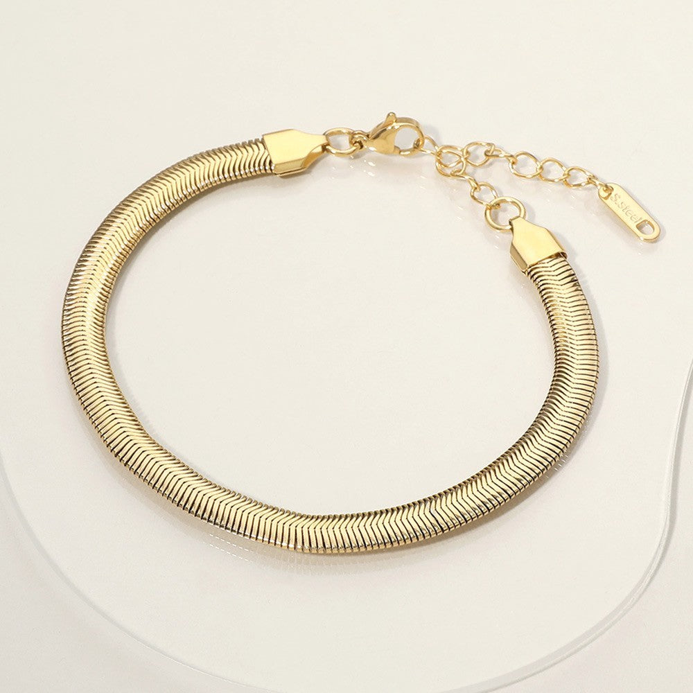 Gold Silver Herringbone Bracelet Set 2-in-1 Women's Stainless Steel Jewelry