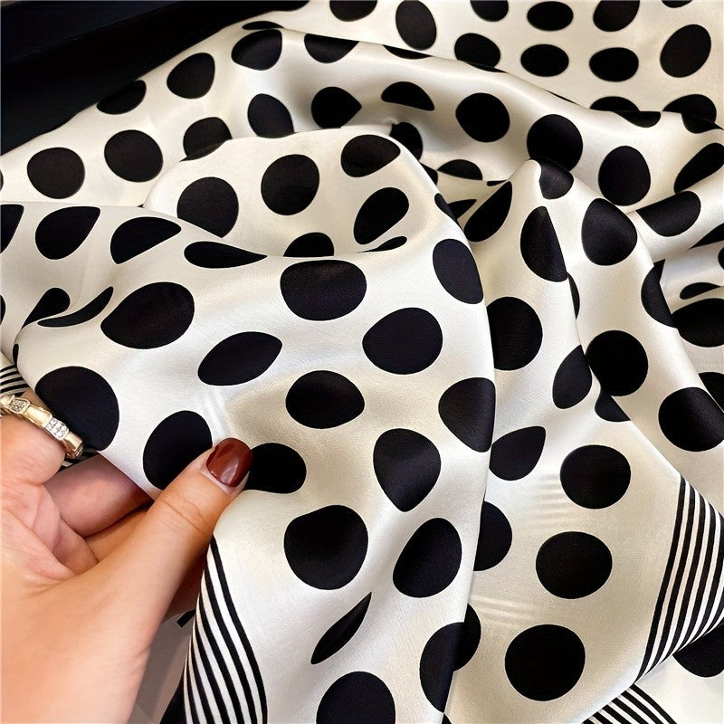 Elegant Black & White Polka Dot Satin Square Scarf 27 Inch Silky Feel Scarvves