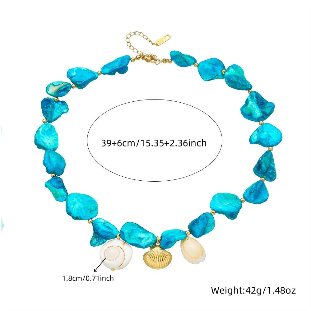Stainless Steel Blue Stone Conch Shell Necklace | Trendy Sea-Inspired Jewelry