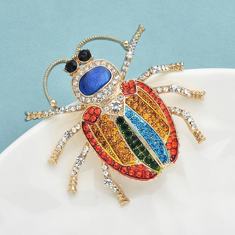 Rainbow Beetle Brooch Pin Insect Multicolored Crystal Rhinestone Gift