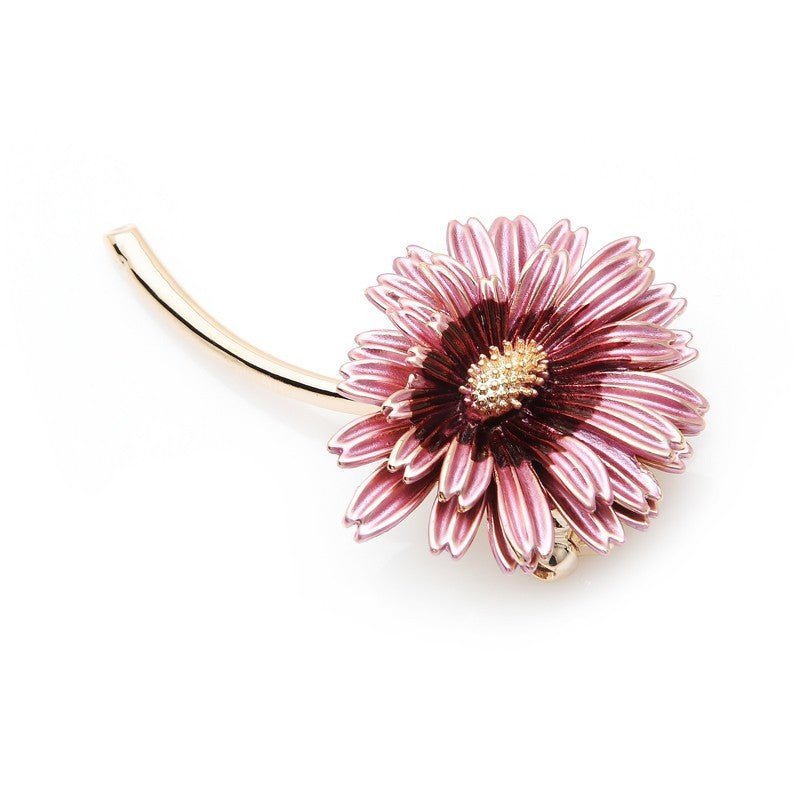 Elegant Enamel Flower Brooch Pin Pendant Necklace Pink Gold Tone Jewelry