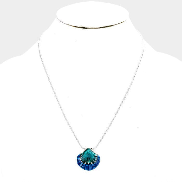 Enamel Shell Pendant Necklace for Women Coastal Charm Beach Jewelry