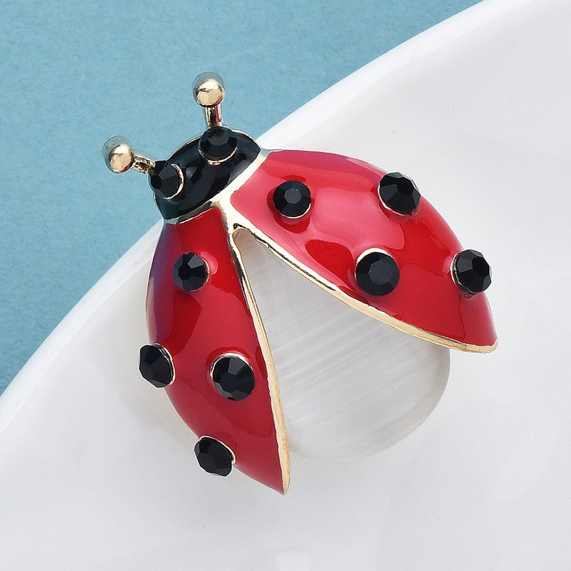 Red Enamel Ladybug Brooch Pin Opal Rhinestone Insect Jewelry Gift