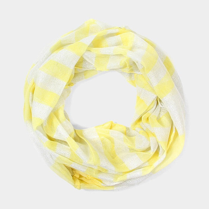 Two Tone Yellow Lurex Infinity Scarf Lightweight Soft Loop Sparkly Fashion Wrap