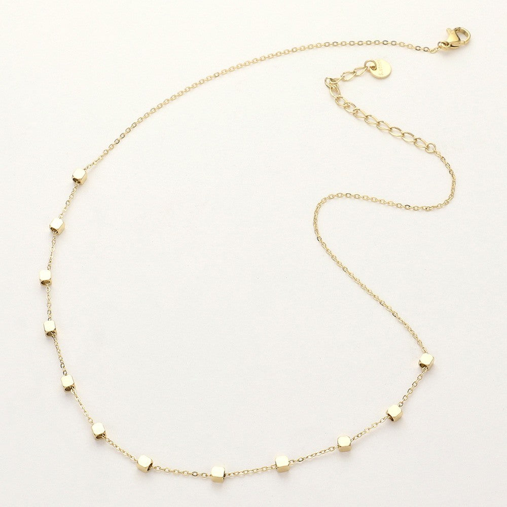 SECRET BOX Women's Stainless Steel Cube Station Round Chain Pendant Necklace