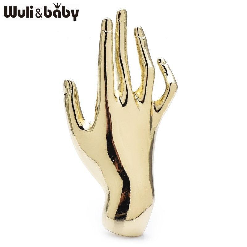 Realistic Hand Brooch 2-Pack Gold & Silver Tone Pin Set Modern Gesture Jewelry