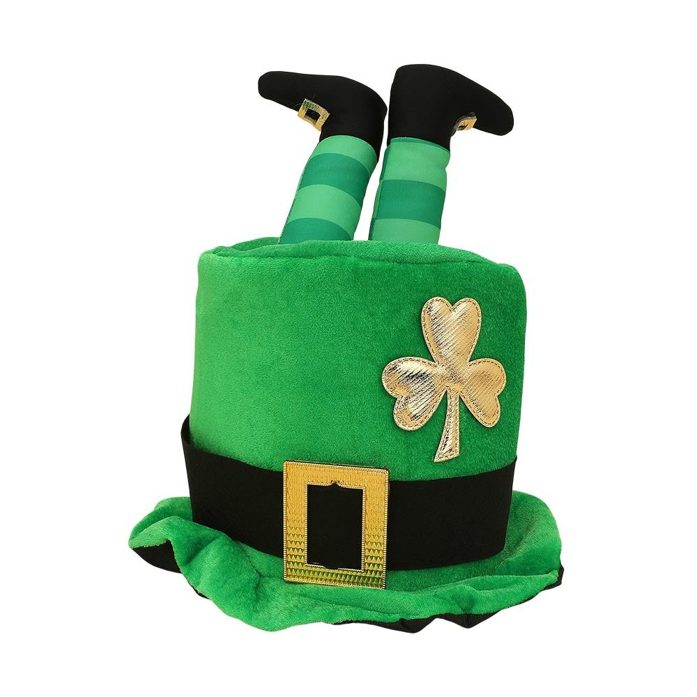 Shamrock Accent Leprechaun Legs Top Costume Bucket Hat Green Black Ribbon Accent