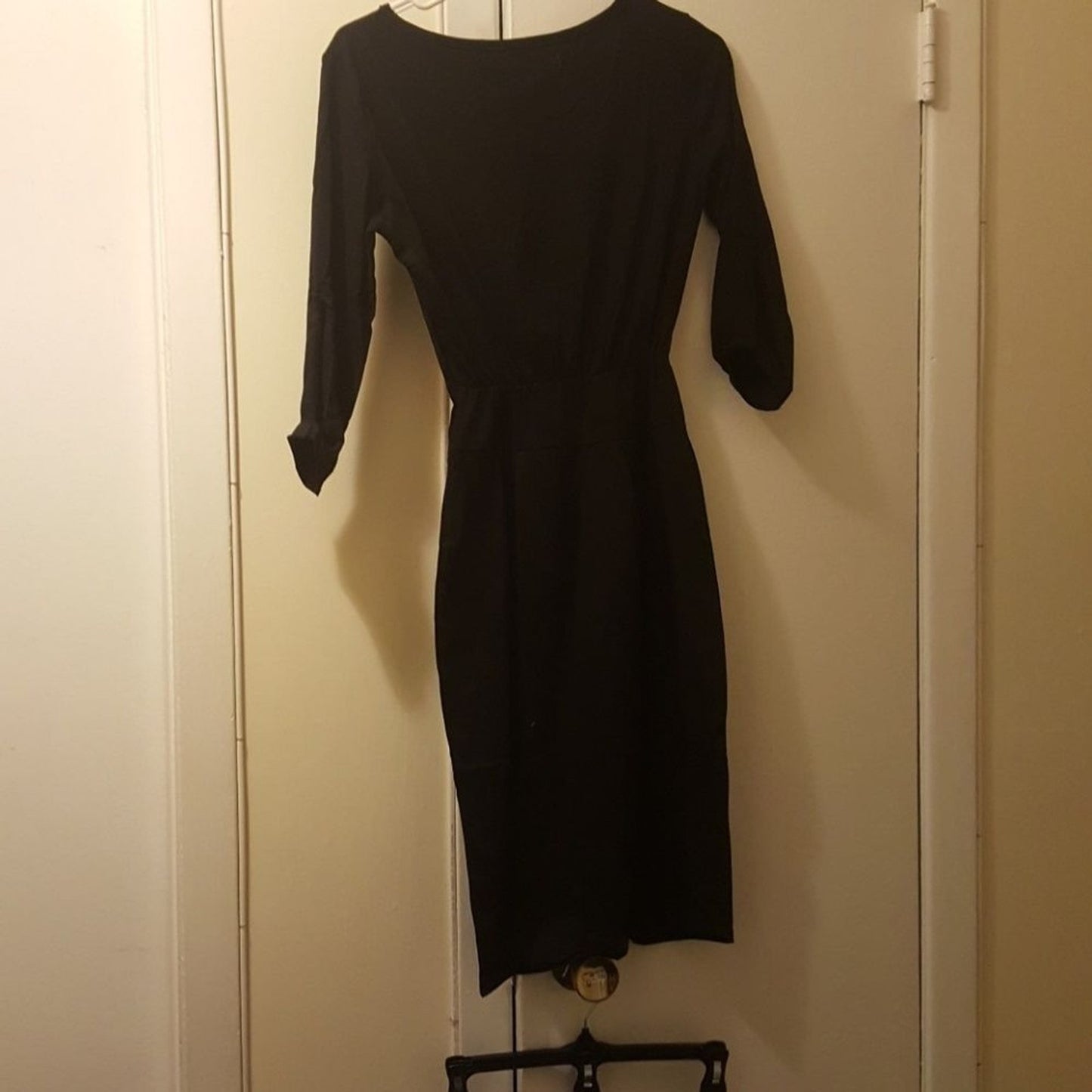 Women’s Solid Black Dress XS 3/4 Sleeve Casual Office Wear Classic Outfit