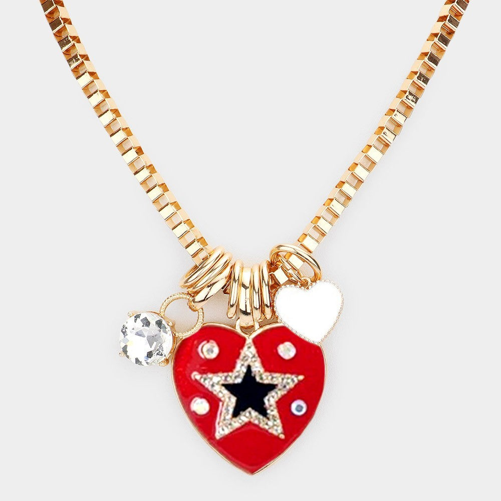 Gold Red Heart Pendant Necklace Women Romantic Crystal Jewelry Gift Elegant