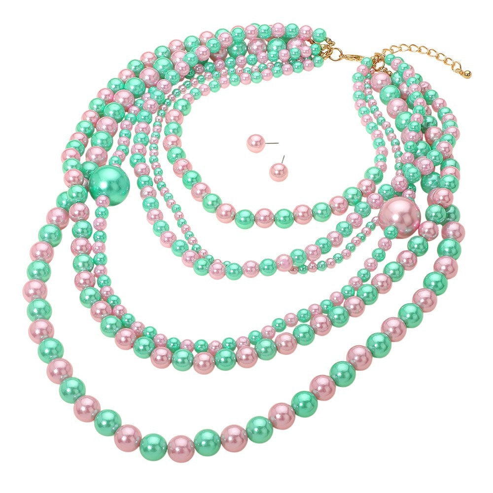 Bold Multi Layered Pearl Beaded Statement Necklace for Women Party Jewelry