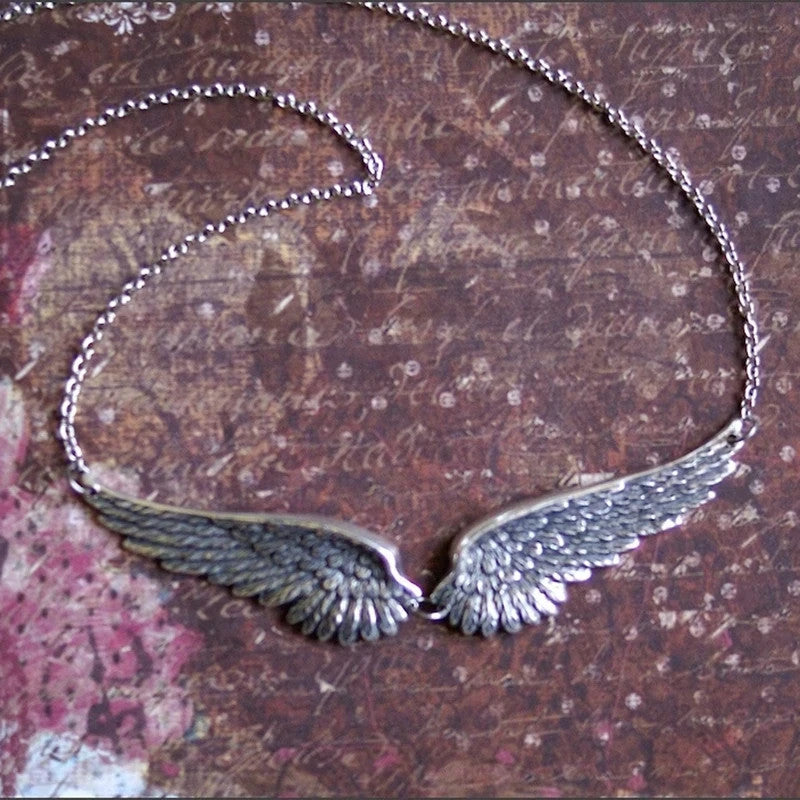 2 PCs Vintage Angel Wings Feather Choker Necklace Statement Link Necklace