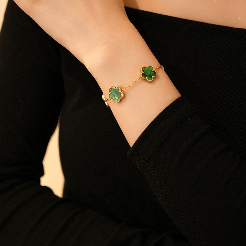 Green Clover Charm Gold Chain Bracelet for Women Lucky Four Leaf Jewelry Gift