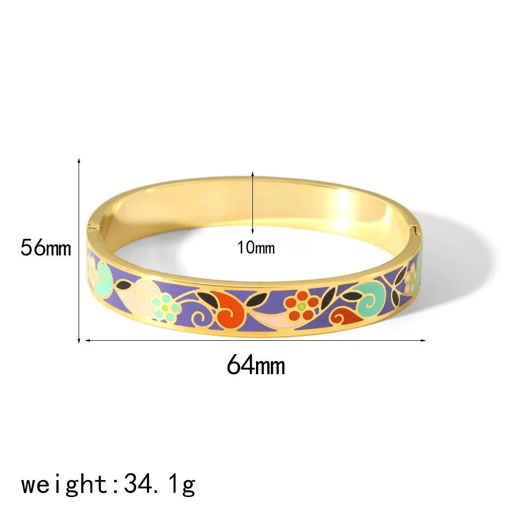Fashion Mosaic Design Stainless Steel Bangle Bracelet for Women Jewelry Gift