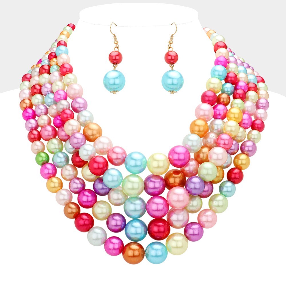 Elegant Pearl Multi Strand Bib Necklace Layered Statement Jewelry for Women