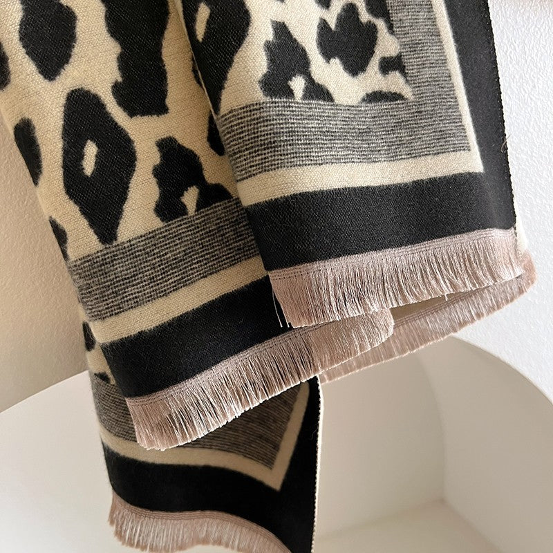 Leopard Print Shawl Wrap for Women Large Blanket Poncho Cape Fall Winter Wraps