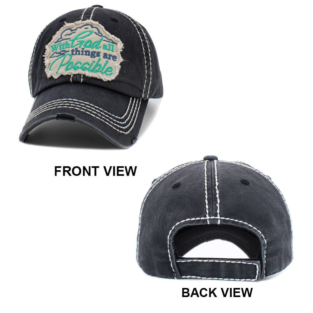 Beige With God All Things Are Possible Patch Baseball Cap Adjustable Faith Hat