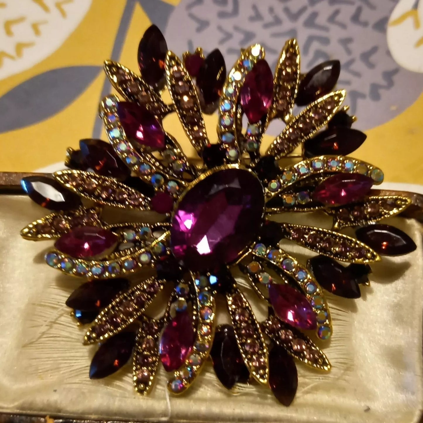 2pcs Large Crystal Flower Brooch Set Vintage Rhinestone Sunburst Pins