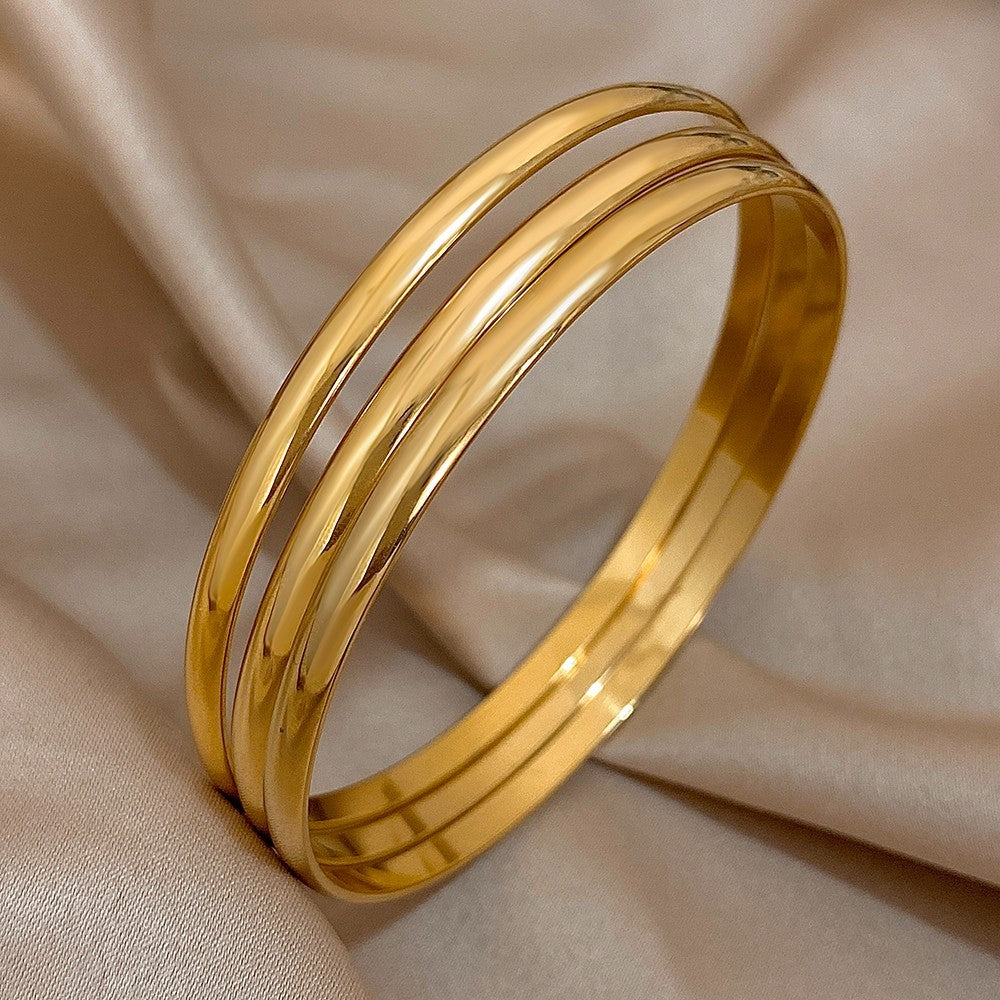Unisex 3 Pack Stainless Steel Bangle Bracelets Fashion Jewelry Set Gold Tone
