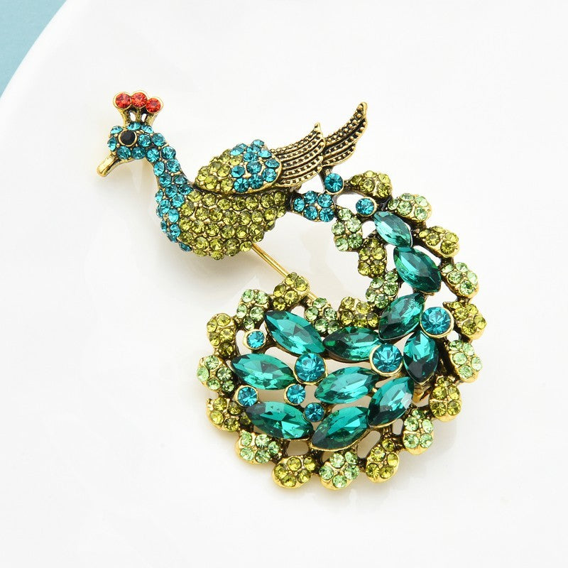 2pcs Peacock Brooch Crystal Rhinestone Bird Pin Vintage Style Jewelry Gift