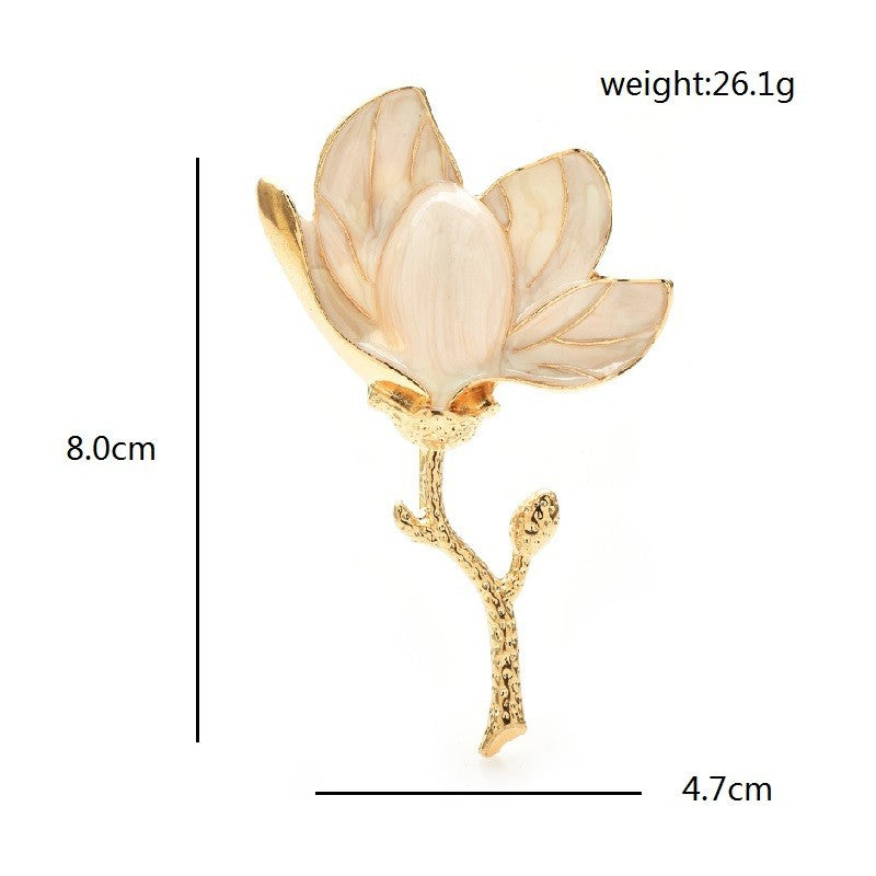 3pcs Enamel Flower Brooch Pin Set Magnolia Floral Gold Tone Jewelry for Women