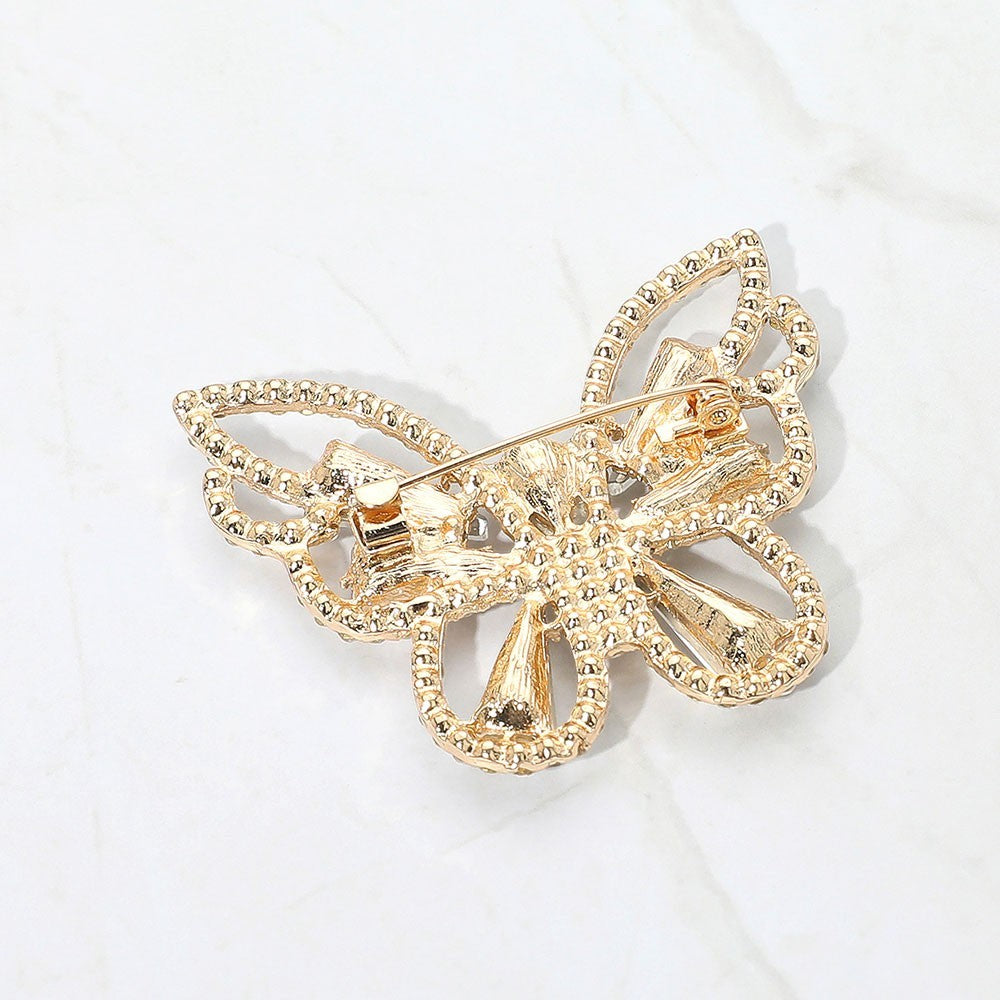 Elegant Gold Tone Blue Zircon Stone Cluster Butterfly Pin Brooch for Womens