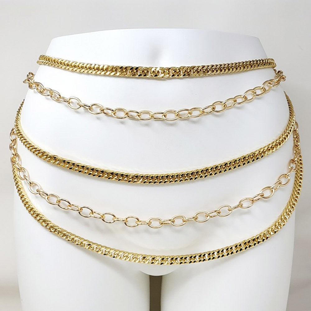 2pcs Gold & Silver Multi Layered Metal Chain Waist Belts for Women Adjustable