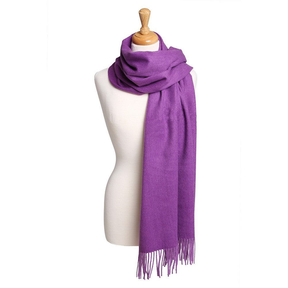 Purple Oblong Scarf with Tassels Lightweight Soft Solid Wrap for Women