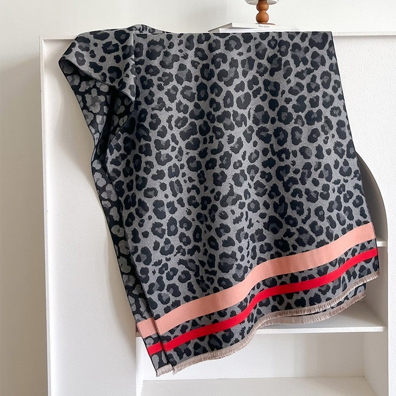Chic Leopard Print & Orange Stripe Scarf Large Winter Wrap Shawl for Women