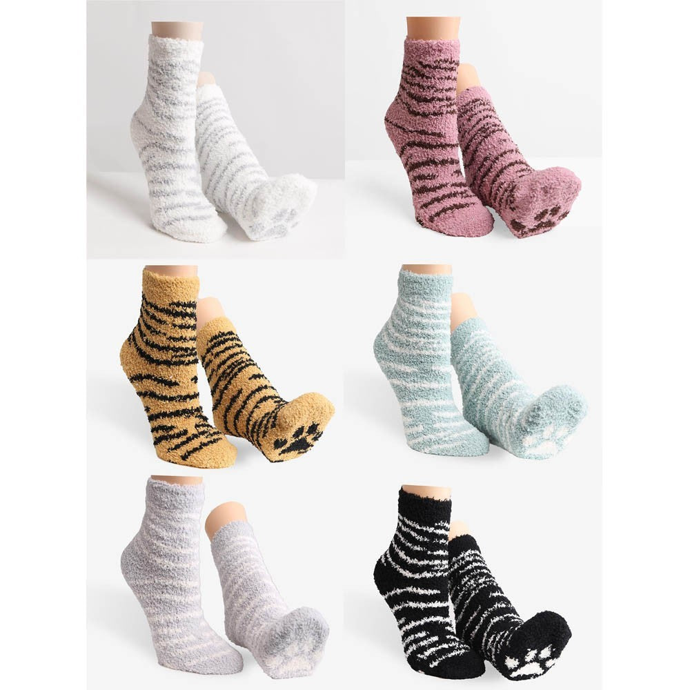 6pcs Animal Stripe Fuzzy Socks Set Cozy Microfiber Indoor Paw Print Design