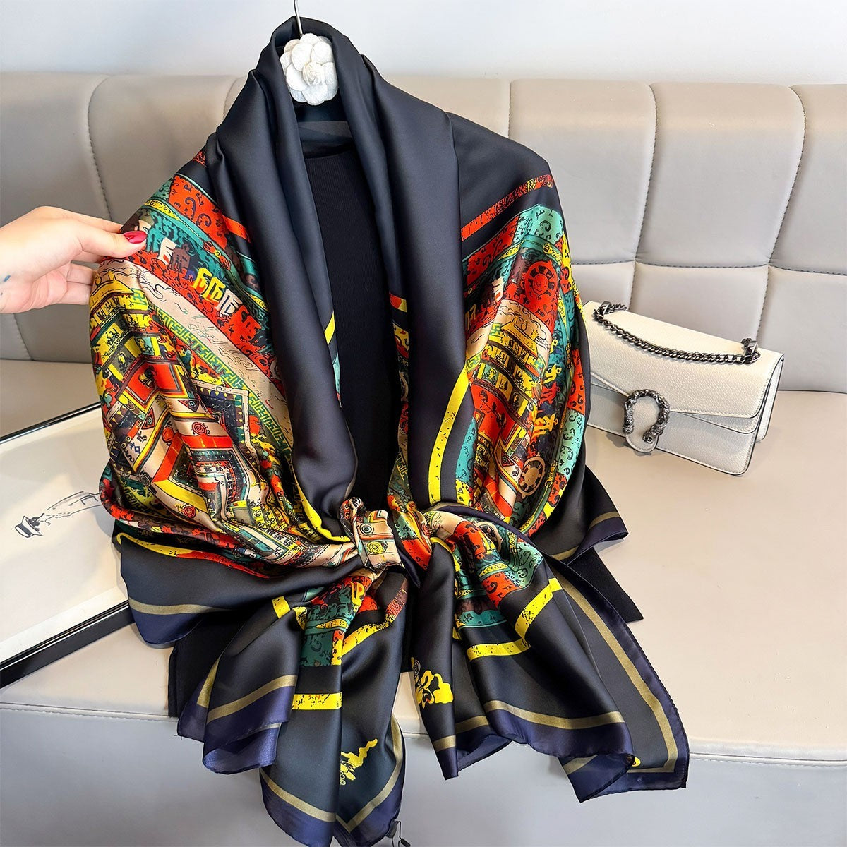 Colorful Abstract Print Polyester Shawl Scarf Wrap Oversized 71 x 31.5 Inches