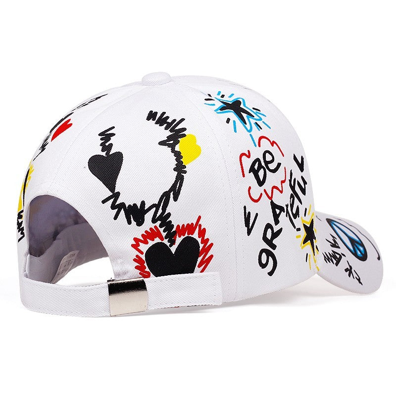 2pcs Graffiti Print Baseball Cap Be Yourself Inspirational Snapback Hat Set