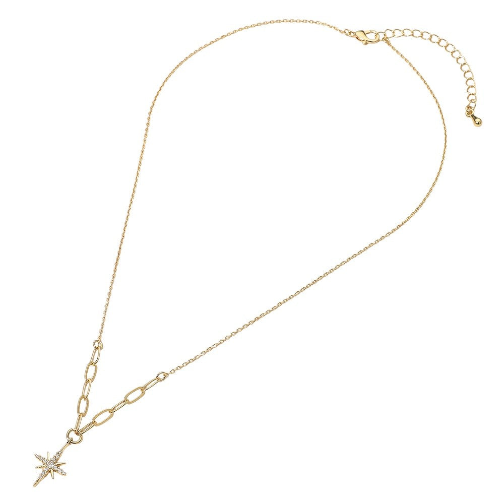 Genuine Gold Dipped North Star Pendant Necklace with Paperclip Chain