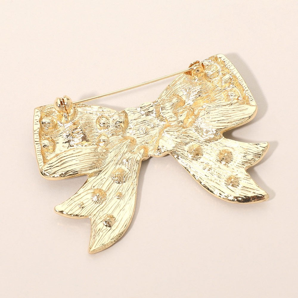 Elegant Black Enamel Bow Brooch Pin With Crystal Accents Vintage Style Jewelry